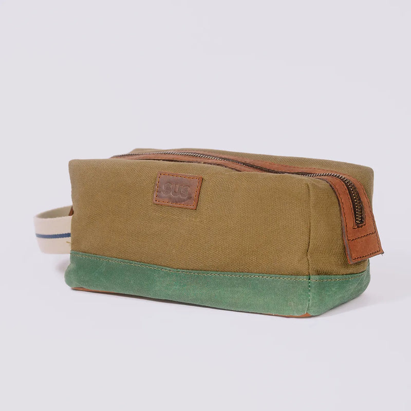 Angle photo of a pale brown travellers kit